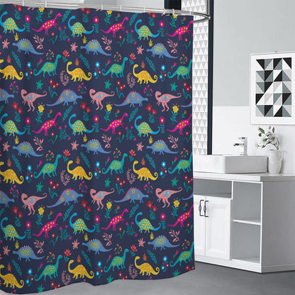 Cute Dino Floral Pattern Print Premium Shower Curtain
