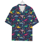 Cute Dino Floral Pattern Print Rayon Hawaiian Shirt