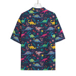 Cute Dino Floral Pattern Print Rayon Hawaiian Shirt