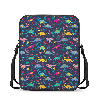Cute Dino Floral Pattern Print Rectangular Crossbody Bag