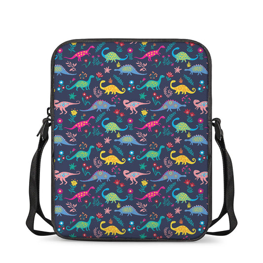 Cute Dino Floral Pattern Print Rectangular Crossbody Bag