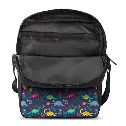 Cute Dino Floral Pattern Print Rectangular Crossbody Bag
