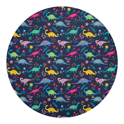Cute Dino Floral Pattern Print Round Blanket
