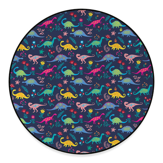 Cute Dino Floral Pattern Print Round Floor Mat