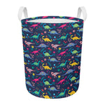 Cute Dino Floral Pattern Print Round Laundry Basket