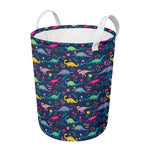 Cute Dino Floral Pattern Print Round Laundry Basket