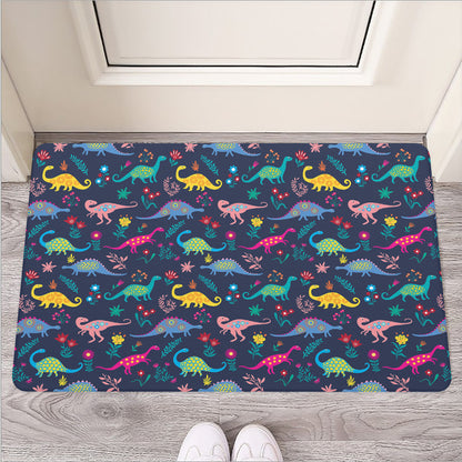 Cute Dino Floral Pattern Print Rubber Doormat