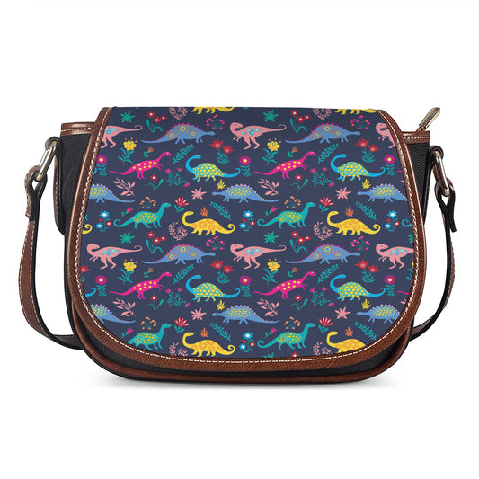 Cute Dino Floral Pattern Print Saddle Bag