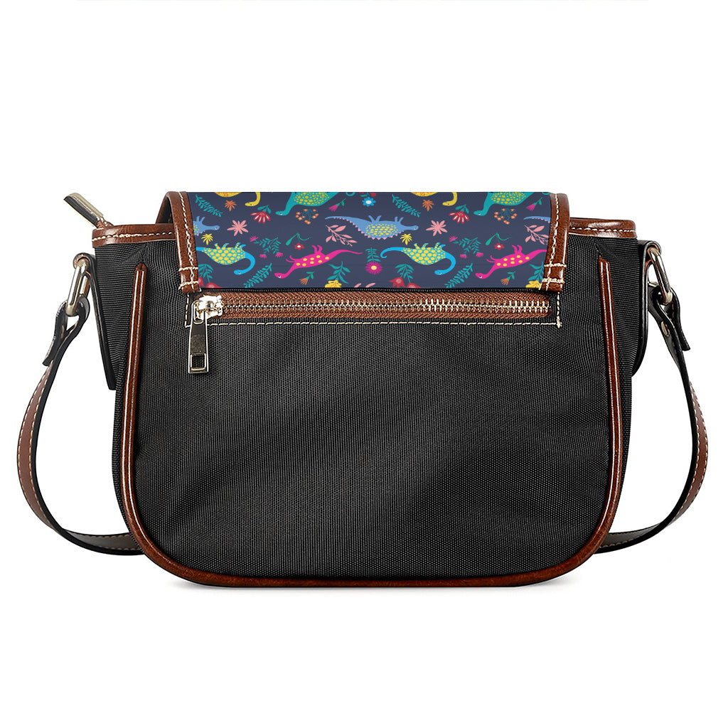 Cute Dino Floral Pattern Print Saddle Bag