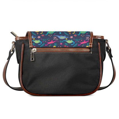 Cute Dino Floral Pattern Print Saddle Bag