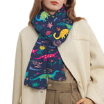 Cute Dino Floral Pattern Print Scarf