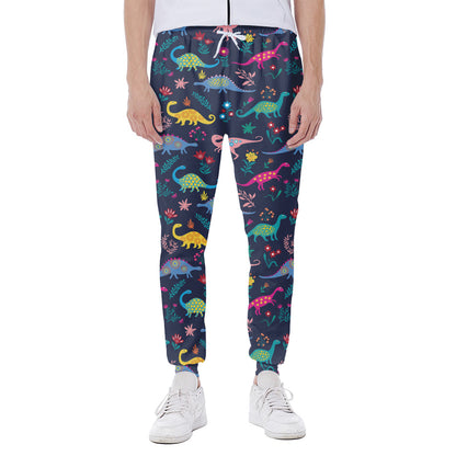 Cute Dino Floral Pattern Print Scuba Joggers