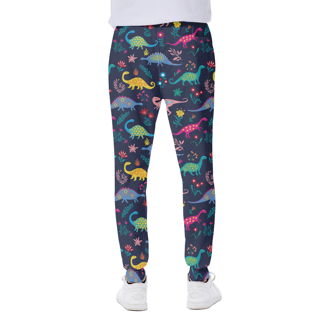 Cute Dino Floral Pattern Print Scuba Joggers