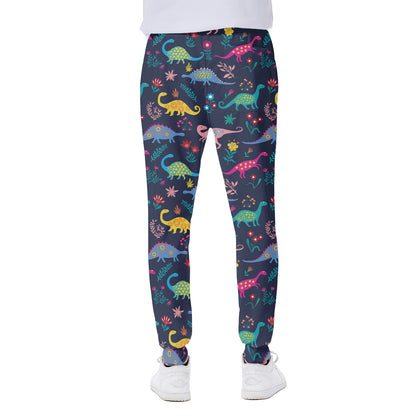 Cute Dino Floral Pattern Print Scuba Joggers