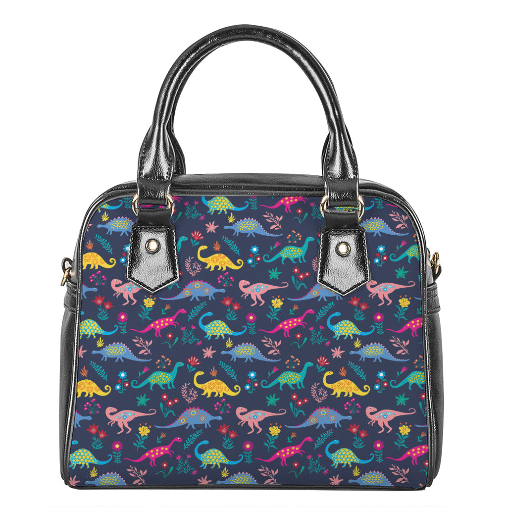 Cute Dino Floral Pattern Print Shoulder Handbag