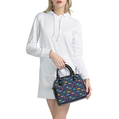 Cute Dino Floral Pattern Print Shoulder Handbag
