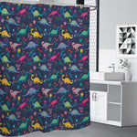 Cute Dino Floral Pattern Print Shower Curtain
