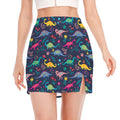 Cute Dino Floral Pattern Print Side Slit Mini Skirt