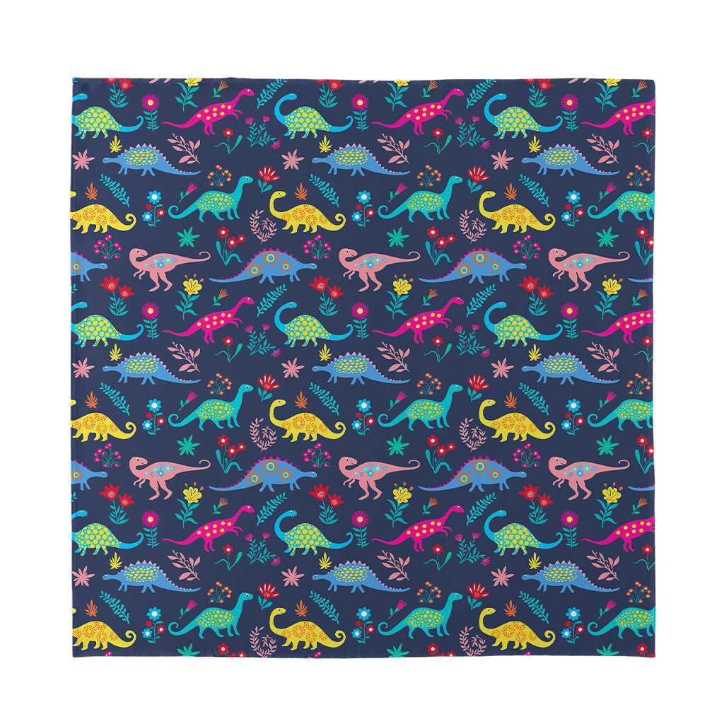 Cute Dino Floral Pattern Print Silk Bandana