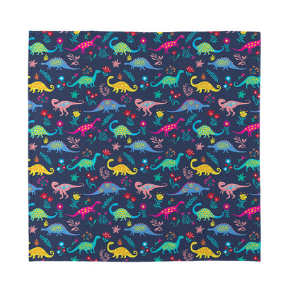 Cute Dino Floral Pattern Print Silk Bandana