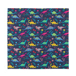 Cute Dino Floral Pattern Print Silk Bandana