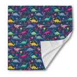 Cute Dino Floral Pattern Print Silk Bandana