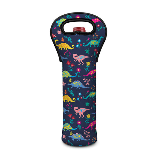 Cute Dino Floral Pattern Print Single Neoprene Wine Tote