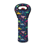 Cute Dino Floral Pattern Print Single Neoprene Wine Tote