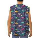 Cute Dino Floral Pattern Print Sleeveless Baseball Jersey