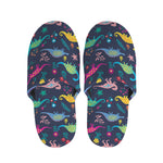Cute Dino Floral Pattern Print Slippers