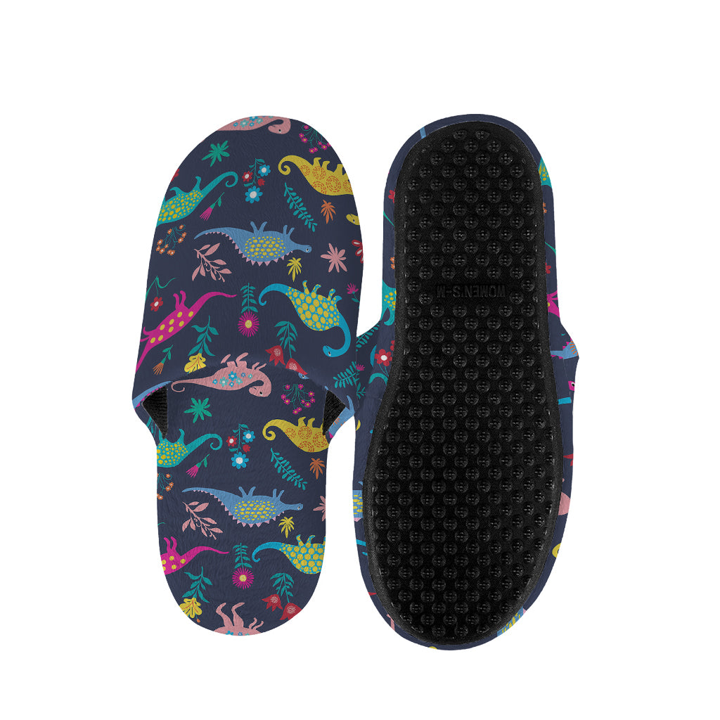 Cute Dino Floral Pattern Print Slippers