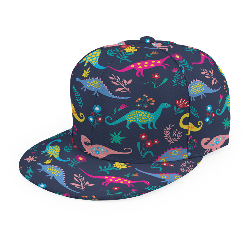 Cute Dino Floral Pattern Print Snapback Cap
