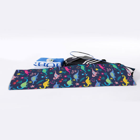 Cute Dino Floral Pattern Print Sports Towel