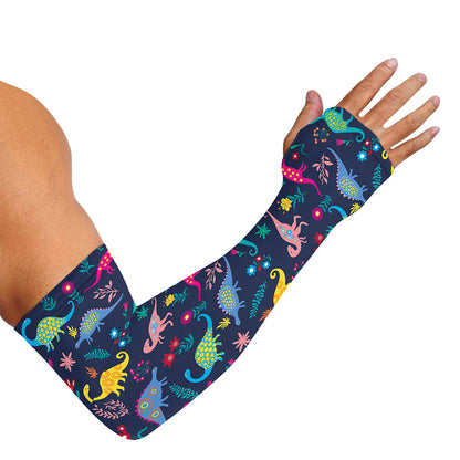Cute Dino Floral Pattern Print Sun Protection Arm Sleeves