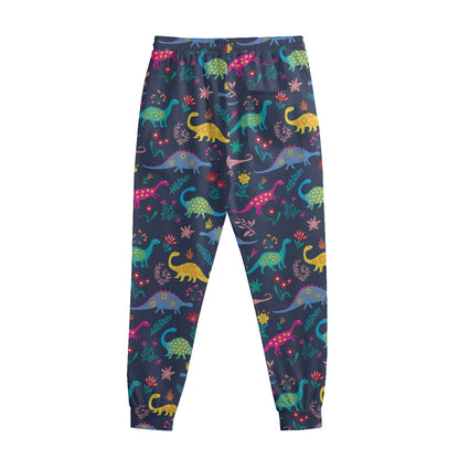 Cute Dino Floral Pattern Print Sweatpants