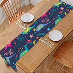 Cute Dino Floral Pattern Print Table Runner