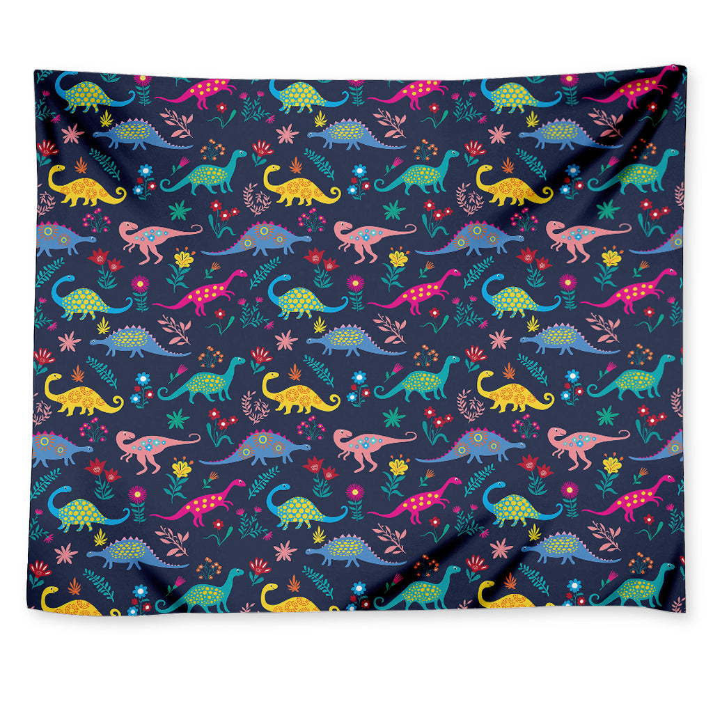 Cute Dino Floral Pattern Print Tapestry