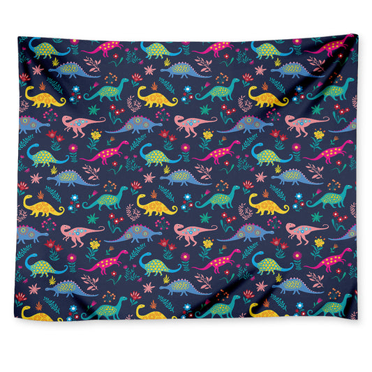 Cute Dino Floral Pattern Print Tapestry