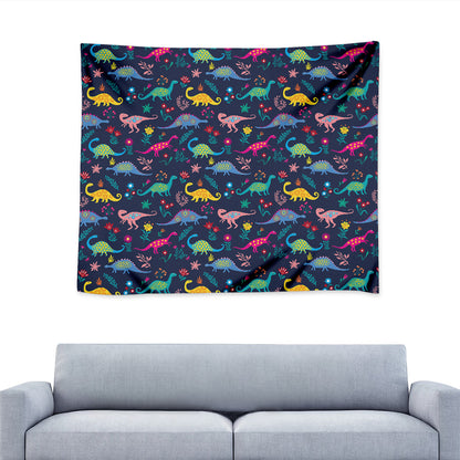 Cute Dino Floral Pattern Print Tapestry