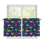Cute Dino Floral Pattern Print Tier Curtains