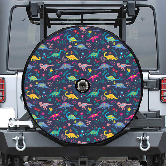 Cute Dino Floral Pattern Print Tire Cover With Camera Hole
