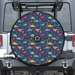 Cute Dino Floral Pattern Print Tire Cover With Camera Hole