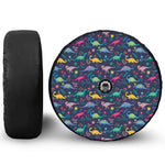 Cute Dino Floral Pattern Print Tire Cover With Camera Hole