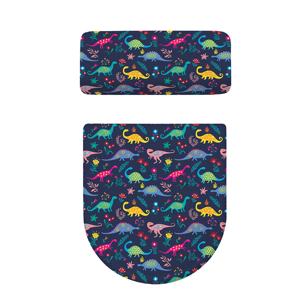 Cute Dino Floral Pattern Print Toilet Lid And Tank Cover Set