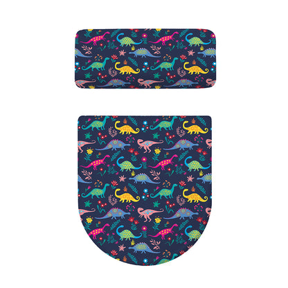 Cute Dino Floral Pattern Print Toilet Lid And Tank Cover Set