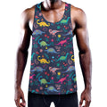 Cute Dino Floral Pattern Print Men's Workout Tank Top