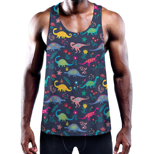 Cute Dino Floral Pattern Print Training Tank Top