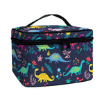Cute Dino Floral Pattern Print Travel Makeup Bag