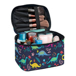 Cute Dino Floral Pattern Print Travel Makeup Bag
