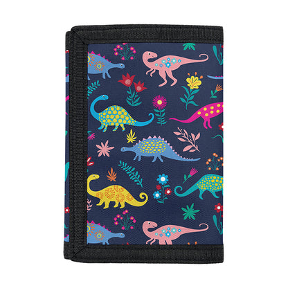 Cute Dino Floral Pattern Print Trifold Wallet
